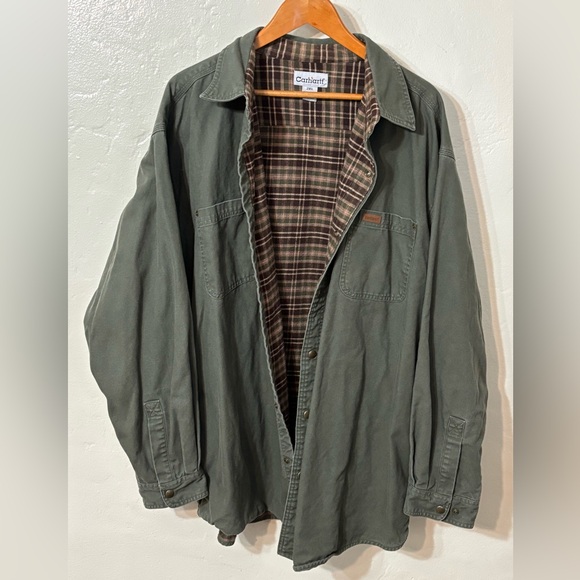 Carhartt Flannel Lined Jacket Moss Green Jacket  2XL S296 Workwear - Picture 1 of 6